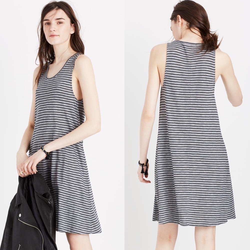 Madewell High Point Tank Dress Stripe Gray Size Small
